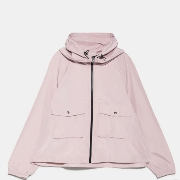 Zara Women's Dusty Pink Size Medium Hooded Zip Up Jacket Outdoor Adjustable Tie - Picture 1 of 12